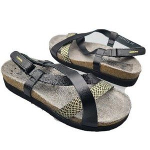 Mephisto Women sandals Shoes black Gold Leather adjustable straps sz 8 38